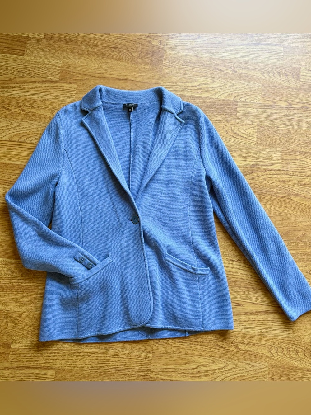 Talbots Periwinkle Knit Blazer Jacket Pockets Cotton Rayon Office Casual Sz MP